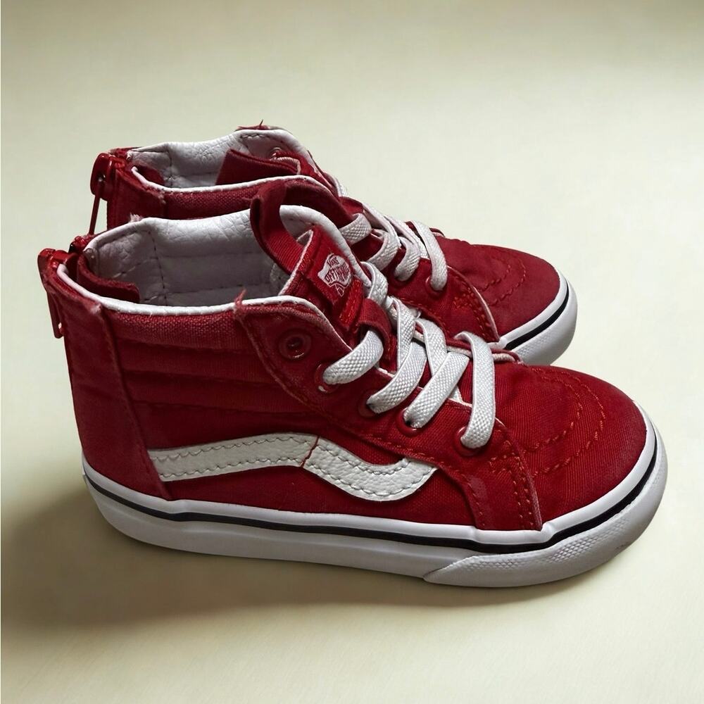 Vans Sk8-Hi Zip Toddler Size 7.5 Red High Top Sneakers Side Stripe